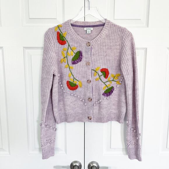 Sundance Sweaters - Sundance Lilac Floral Blooms Embroidered Knit Cardigan Sweater